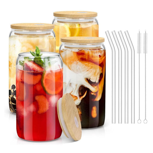 4PCS_Glass_Cups_with_Bamboo_Lids_and_Straws,_16OZ_Ice_Coffee_Cup,_Drinking_Cup_set_Wooden_Lids,_Home_Essential_Tumblers_for_Beer,_Cocktail,_Tea_Latte_Clear