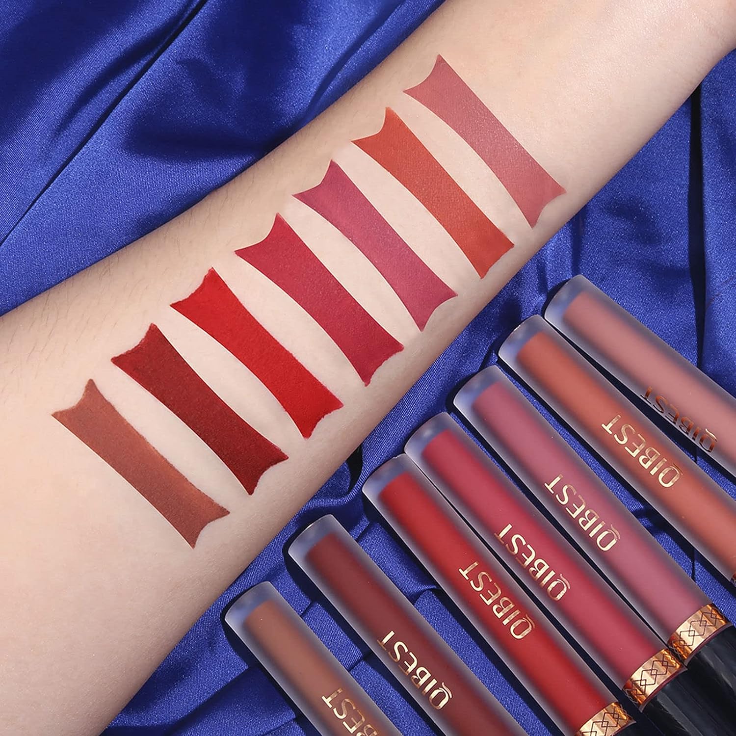 QiBest_7Pcs_Matte_Liquid_Lipstick_Set_with_Lip_Plumper,_Waterproof_and_Velvet_Lip_Makeup_Gloss_Lipgloss_Silky_Smooth_Flawless_Glossy_Lip_Care_Cosmetic