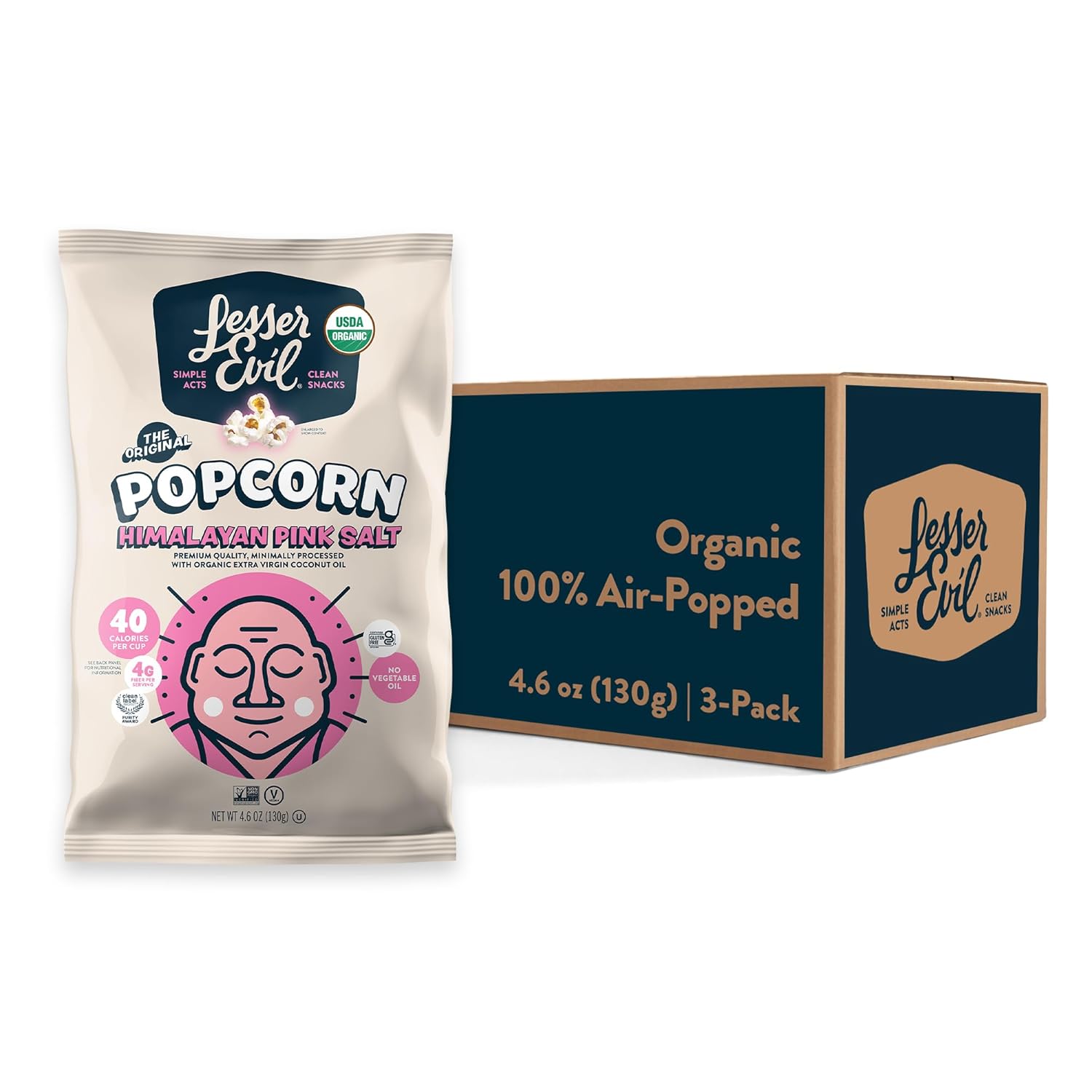 LesserEvil_Himalayan_Pink_Salt_Organic_Popcorn,_Premium_Quality,_Minimally_Processed,_No_Vegetable_Oil,_4.6_Oz,_(Pack_of_3)_Snack