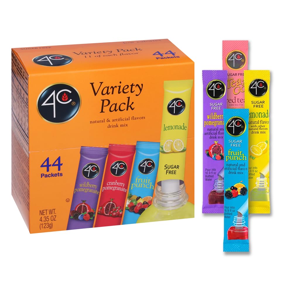 4C_Powder_Drink_Mix_Packets,_PSD_Variety_1_Pack,_44_Count,_Singles_Stix_On_the_Go,_Refreshing_Sugar_Free_Water_Flavorings_(11_Each_Wild_Berry_Pomegranate,_Cranberry-Pomegranate,_Fruit_Punch,_Lemonade)