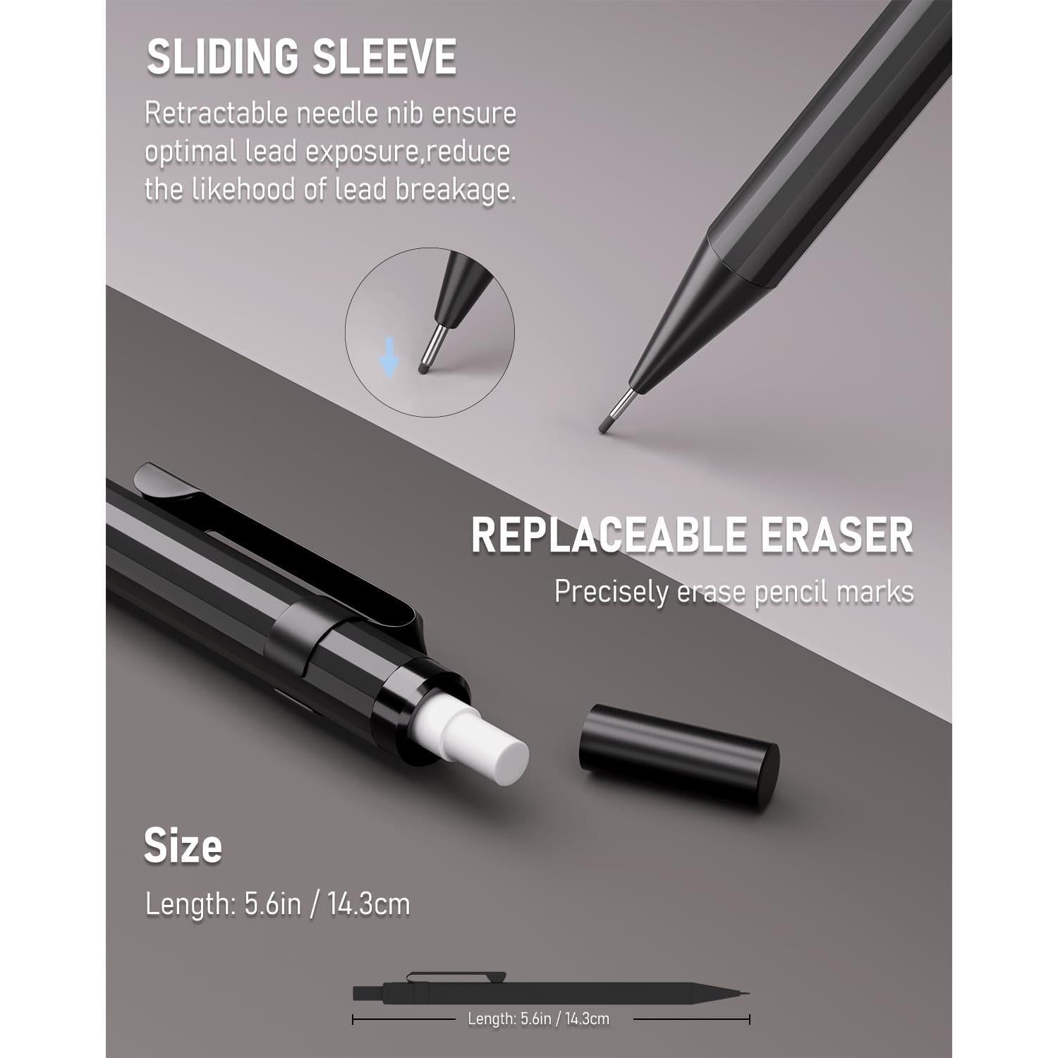 Four_Candies_Metal_Mechanical_Pencils_0.5mm,_2PCS_Mechanical_Pencils_0.5_with_Dual_Spring,_8_Tubes_HB_Lead_Refills,_2PCS_4B_Erasers_and_18PCS_Eraser_Refills,_Mechanical_Pencil_Set_for_Writing_Drawing