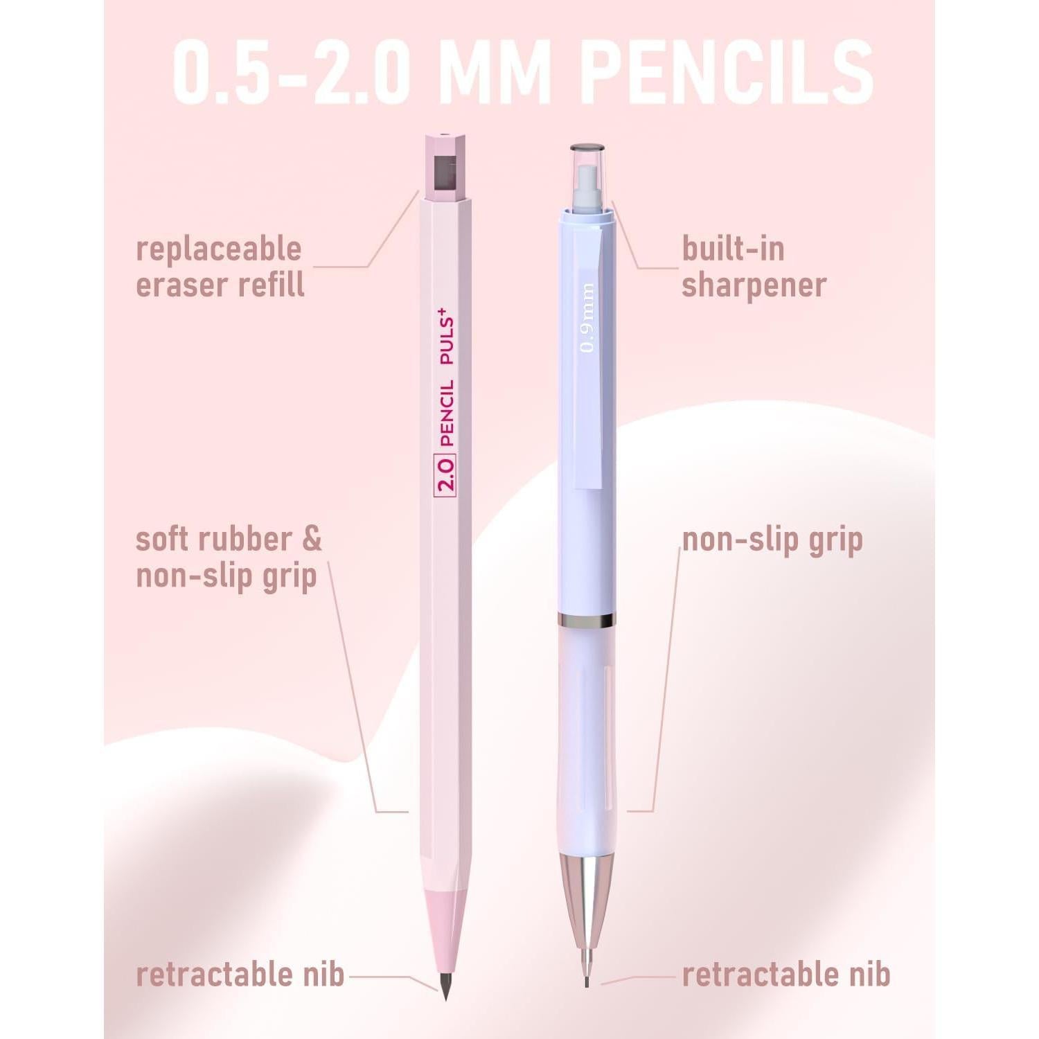 Nicpro_22PCS_Pastel_Mechanical_Pencils_Set_in_Case,_Art_Cute_Drafting_Pencil_0.5,_0.7,_0.9_mm,_2mm_Lead_Pencil_Holders_for_Sketching_Drawing_With_11_Tube_(4B_2B_HB_2H_Colors)_Lead_Refills,_3_Erasers