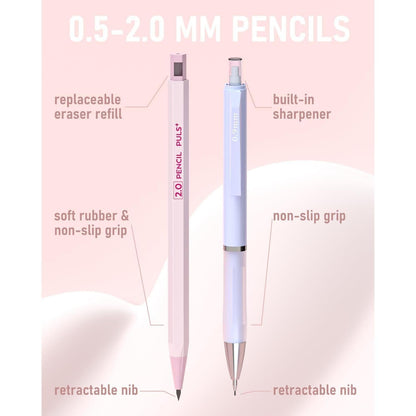 Nicpro_22PCS_Pastel_Mechanical_Pencils_Set_in_Case,_Art_Cute_Drafting_Pencil_0.5,_0.7,_0.9_mm,_2mm_Lead_Pencil_Holders_for_Sketching_Drawing_With_11_Tube_(4B_2B_HB_2H_Colors)_Lead_Refills,_3_Erasers