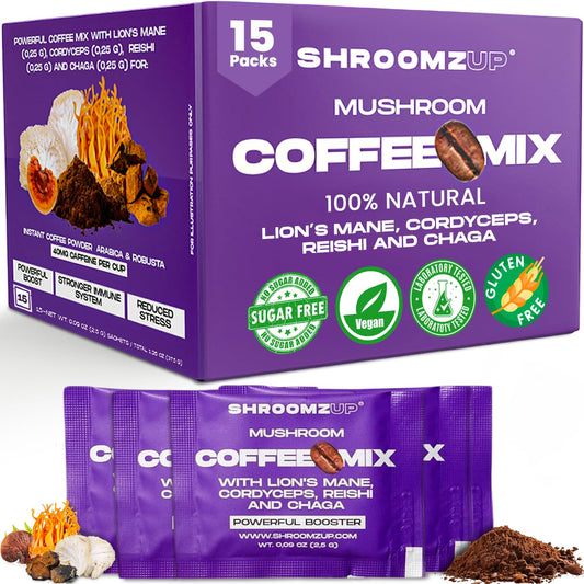 Shroomzup_Mushroom_Coffee_Instant_-_15_Single_Serve_Packets_with_4_Mushrooms_Lion’s_Mane,_Reishi_Chaga_Cordyceps_Vegan_Nootropic_for_Energy
