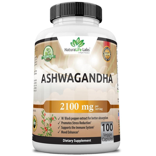 Organic_2,100_mg_-_100_Veggie_Capsules_Pure_Organic_Ashwagandha_Powder_and_Root_Extract_-_Stress_Relief,_Mood_Enhancer