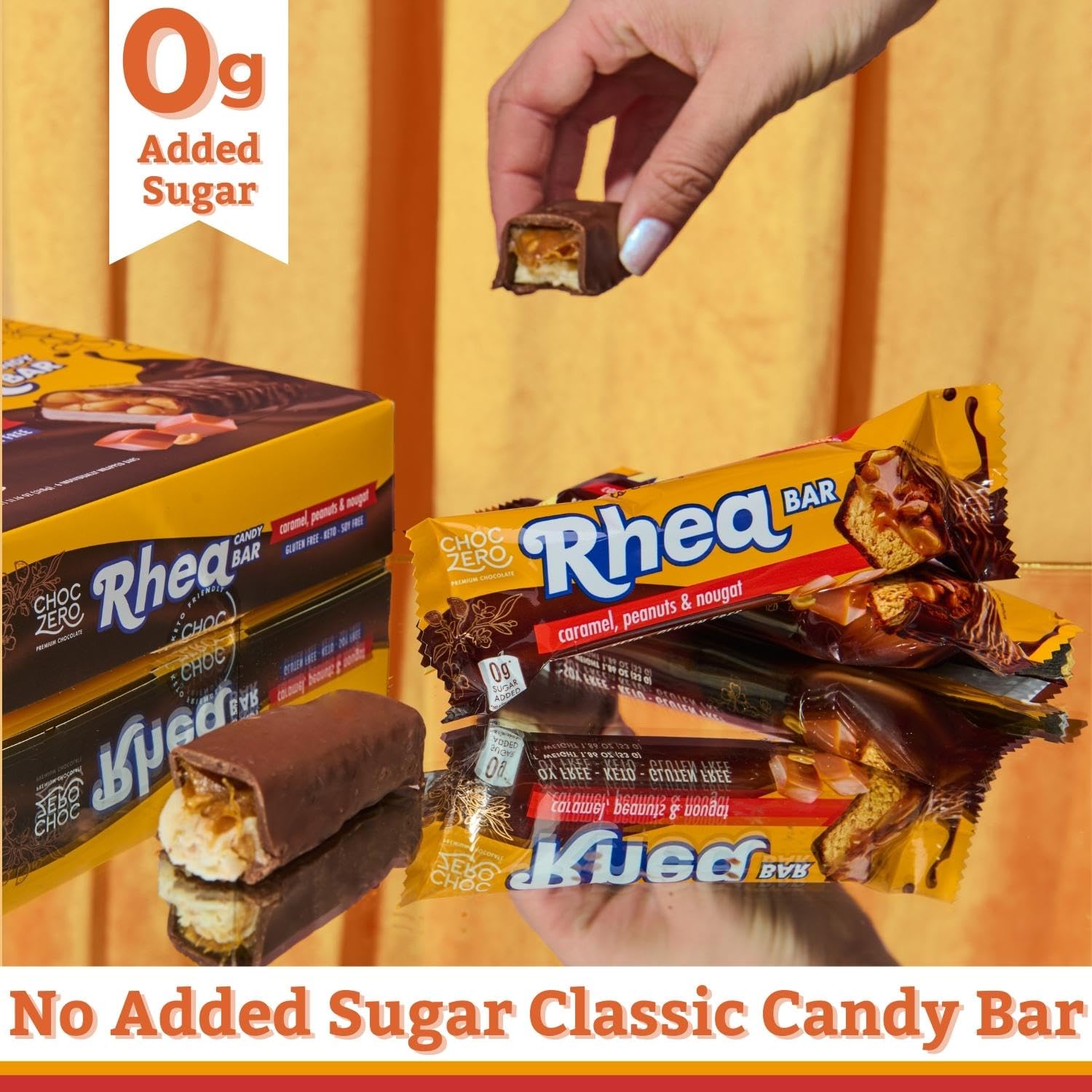 ChocZero_Milk_Chocolate_Peanut_&_Caramel_Nougat_Candy_Bar,_Zero_Sugar_Added,_High_Fiber,_Full_Size_Rhea_Bars_(6_per_Box)
