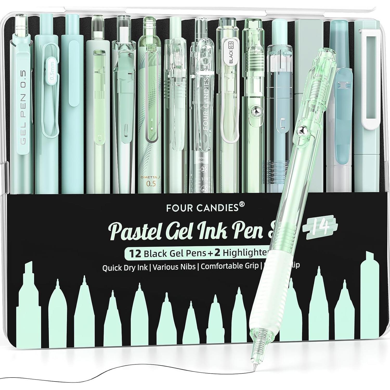 Four_Candies_Pastel_Gel_Ink_Pen_Set,Cute_Retractable_0.5mm_Fine_Point_Pen,Note_Taking_Aesthetic_Pens,_Black_Ink_Pens_with_Highlighter,_Smooth_Writing_Pens_for_School,_Office