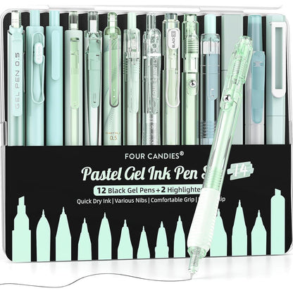 Four_Candies_Pastel_Gel_Ink_Pen_Set,Cute_Retractable_0.5mm_Fine_Point_Pen,Note_Taking_Aesthetic_Pens,_Black_Ink_Pens_with_Highlighter,_Smooth_Writing_Pens_for_School,_Office