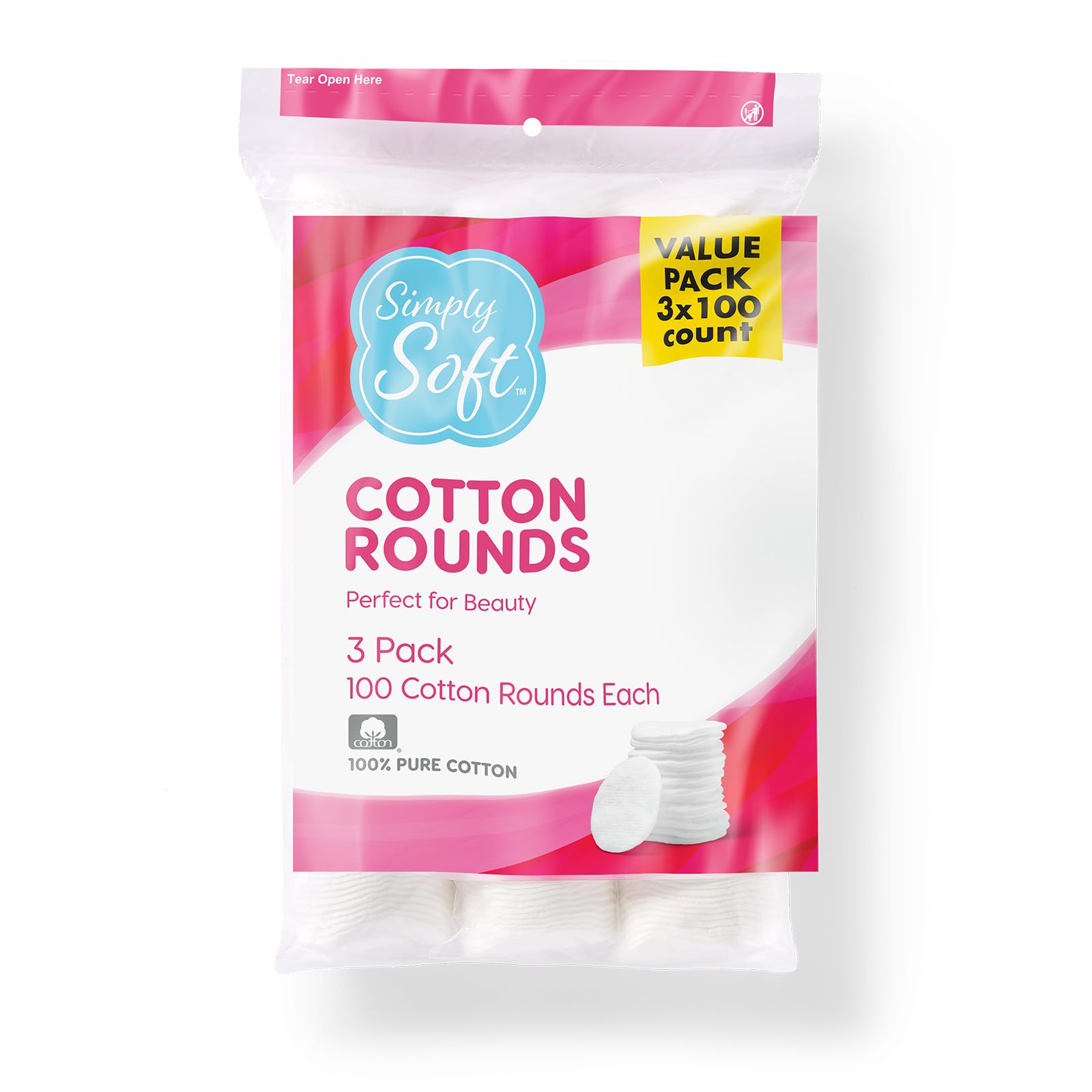 Medline_Simply_Soft_Cotton_Rounds_(300_Count),_100%_Cotton_Absorbent_and_Textured_Cotton_Pads,_Lint-Free