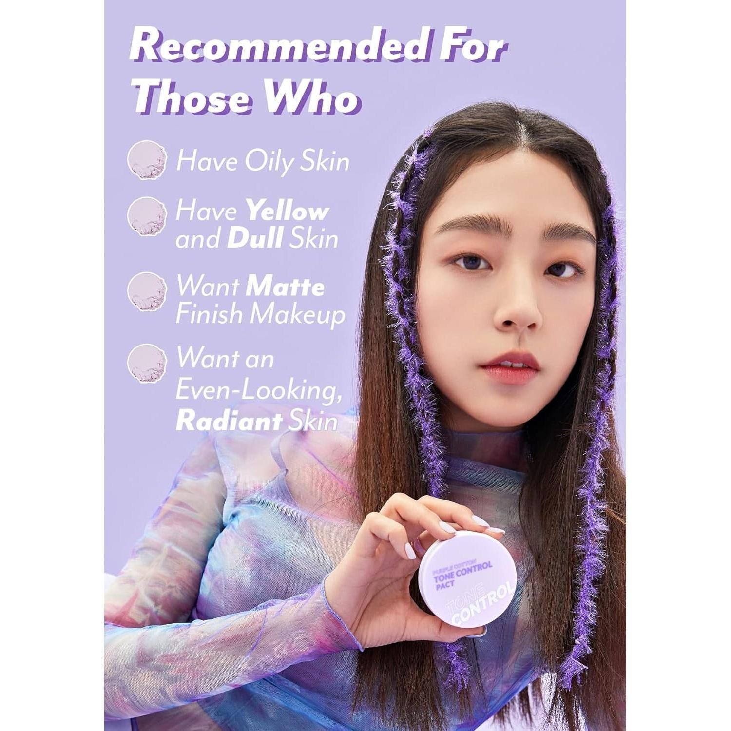 I'M_MEME_Compact_-_Purple_Cotton_Tone_Control_Pact_|_With_Purple_Berry_Complex,_Mineral,_Setting_Powder,_Translucent,_for_Smooth_and_Even_Complexion,_Blurring_Effect,_Sebum_Free,_Gift,_0.33_Oz_Lightweight_Makeup_Matte_Flawless_Pearl_Cosmetic