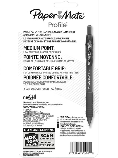 Paper_Mate_Profile_Ballpoint_Pen,_Retractable,_Medium_1_Mm,_Black_Ink,_Translucent_Barrel,_4/pack
