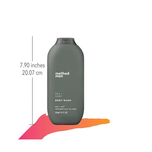 Method_Men_Body_Wash,_Sea_+_Surf,_Paraben_and_Phthalate_Free,_18_fl_oz_Pack_of_1_Body_Care_Gel_Scent_Soap_Fragrance_Aroma_Cleanser_Shower_Gel_Cleansing