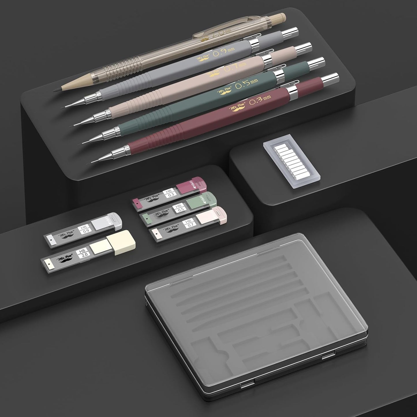 Mechanical_Pencil_Set_with_Leads_and_Eraser_Refills,_5_Sizes_-_0.3,_0.5,_0.7,_0.9_and_2_Mm,_for_Drafting,_Drawing_and_Sketching