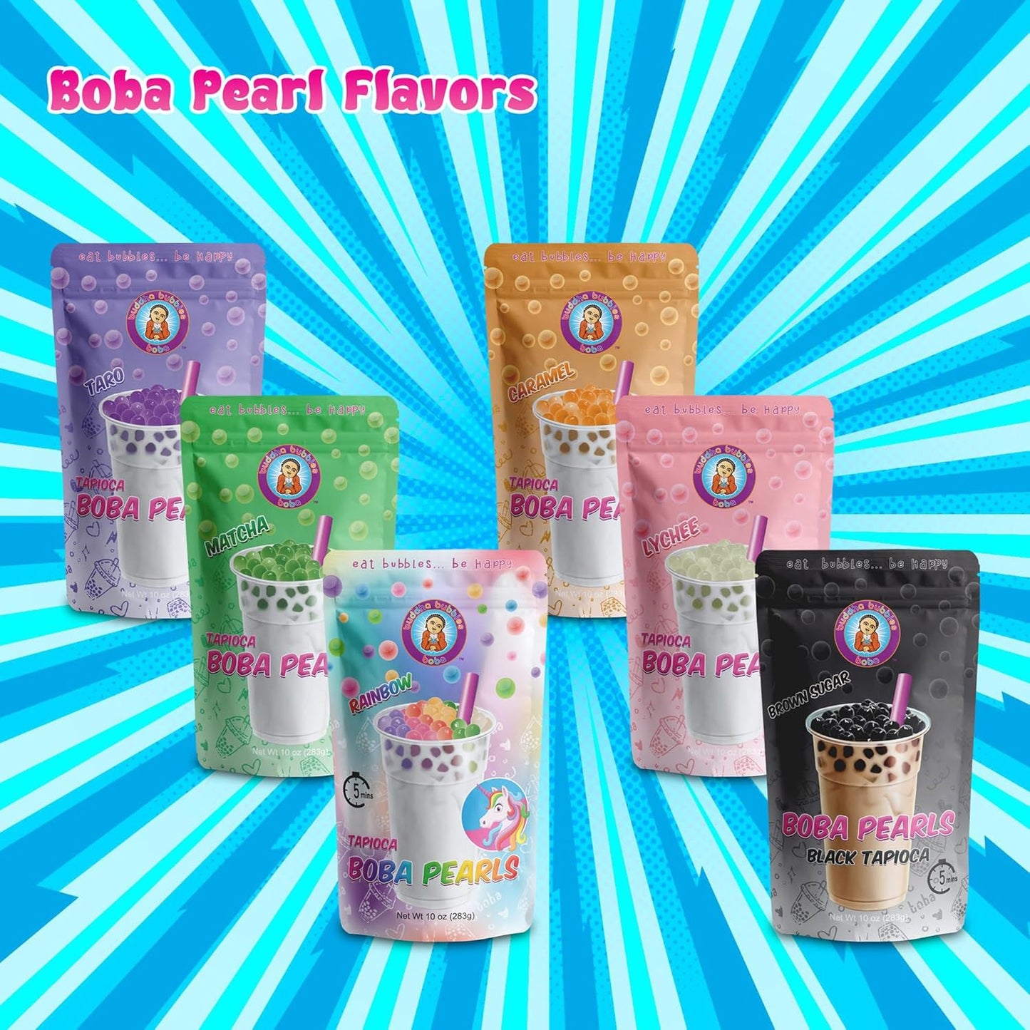RAINBOW_BOBA_Tea_Real_Tapioca_Pearls_Ready_in_5_Minutes_by_Buddha_Bubbles_Boba_(10_Ounce)