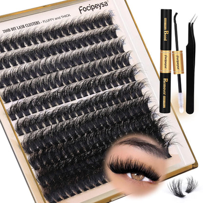 Focipeysa_Lash_Extension_Kit_Thick_Eyelash_Extension_Kit_10-18mm_Fluffy_Lash_Clusters_200D_Individual_Eyelashes_Kit_with_Lash_Bond,_Lash_Remover,_Lash_Applicator,_DIY_Lashes_Extension_Makeup_Cosmetic_Eyelashes_Extensions