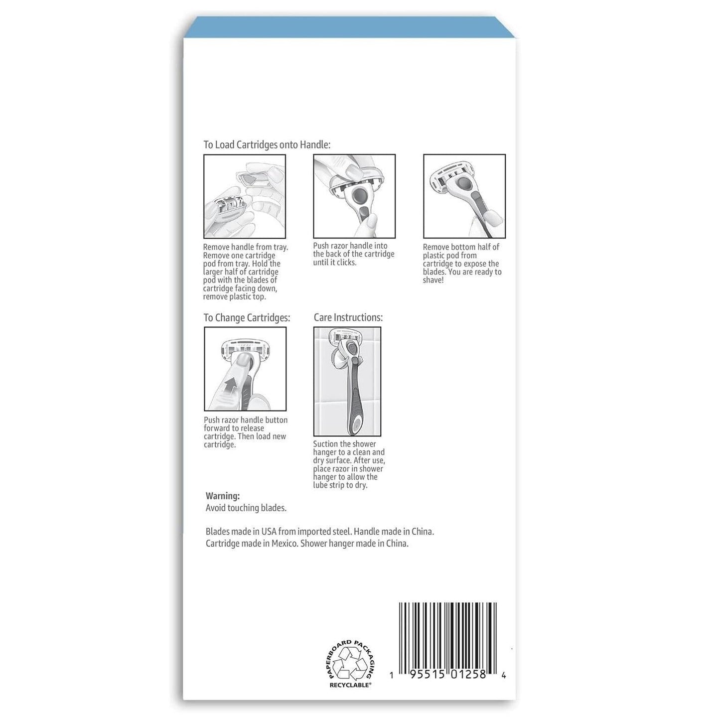 Basics_5-Blade_Razor_for_Women,_Handle,_12_Cartridges_&_Shower_Hanger_(Cartridges_fit_Basics_Razor_Handles_only)_14_Piece_Set,_Blue