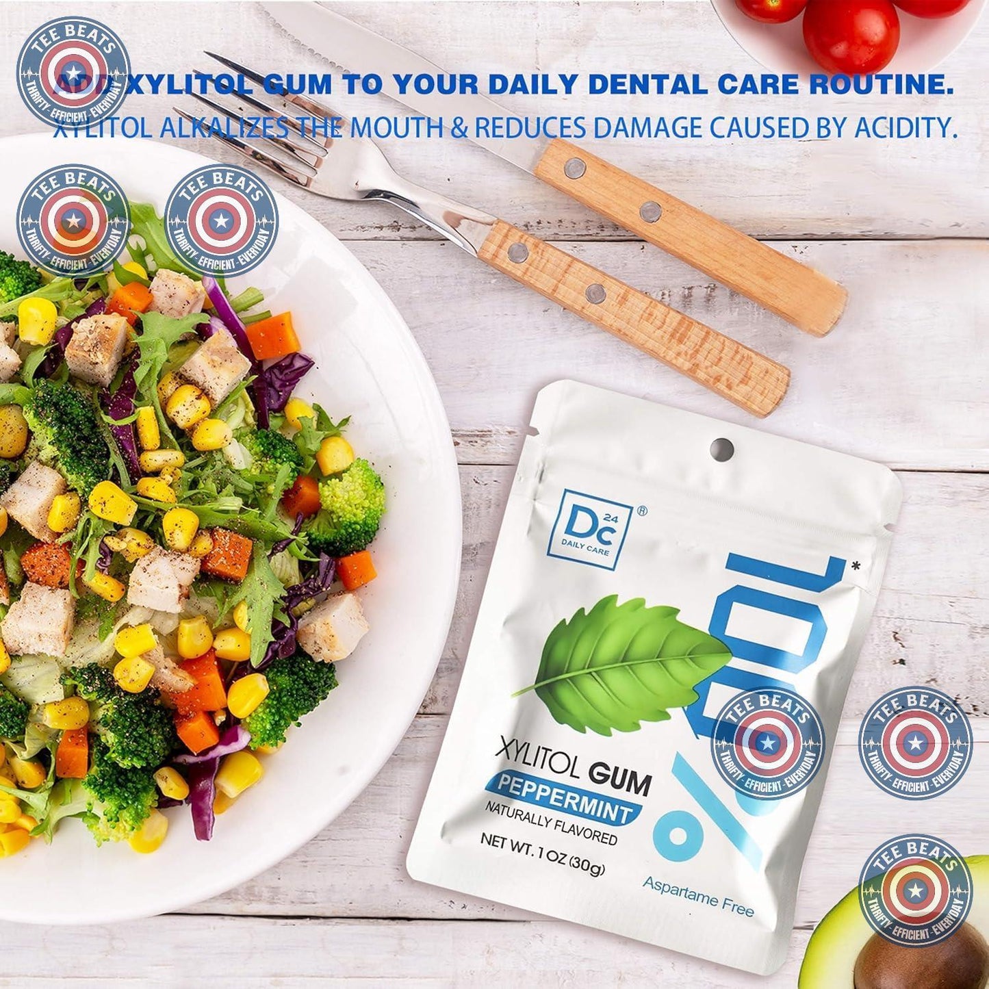 DC24_DAILY_CARE_100%_Xylitol_Gum,_Aspartame_Free,_Sugar_Free_Peppermint_Chewing_Natural_Flavors,_Gluten_Vegan,_20_Pieces,_Pack_of_2