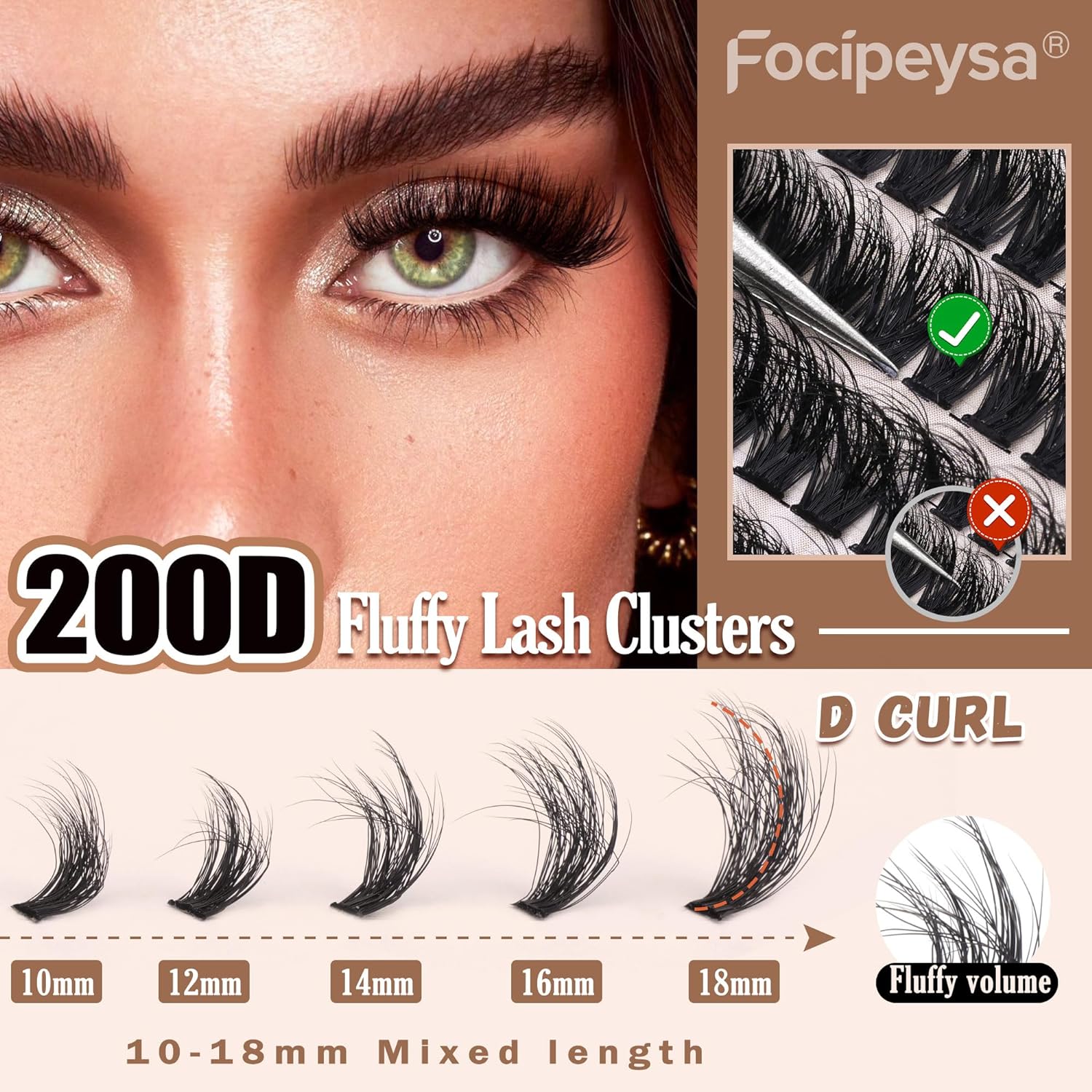 Focipeysa_Lash_Extension_Kit_Thick_Eyelash_Extension_Kit_10-18mm_Fluffy_Lash_Clusters_200D_Individual_Eyelashes_Kit_with_Lash_Bond,_Lash_Remover,_Lash_Applicator,_DIY_Lashes_Extension_Makeup_Cosmetic_Eyelashes_Extensions