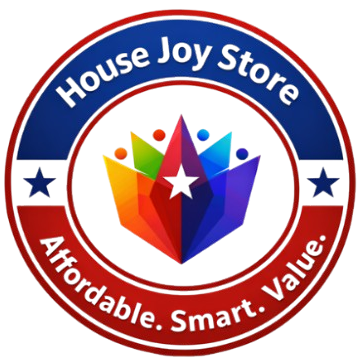Logo of House Joy Store with colorful design and text on a white background